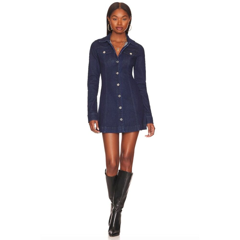WeWoreWhat Button Front Dark Wash Denim Mini Dress Long Sleeves Collared Size S